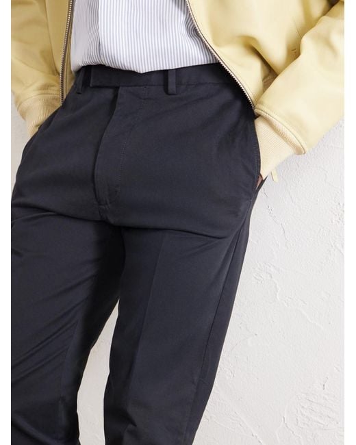 Tom Ford Blue Tapered Cotton-Blend Twill Trousers for men