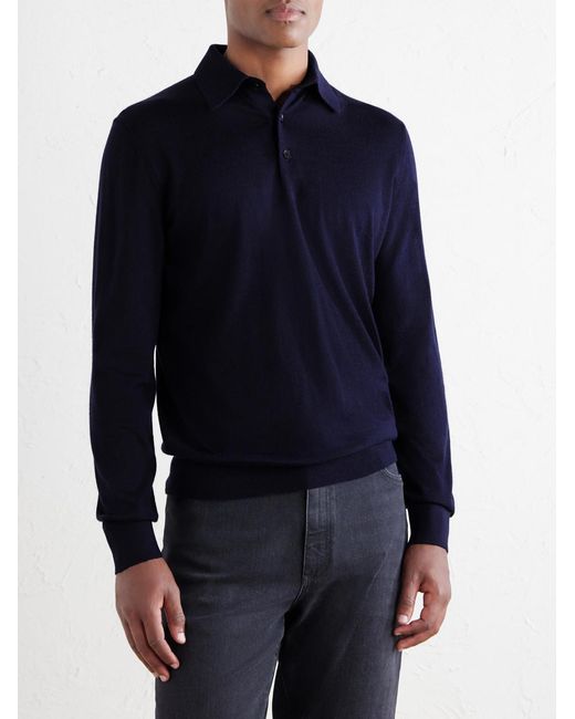 Zegna Blue Cashmere And Silk-Blend Polo Shirt for men