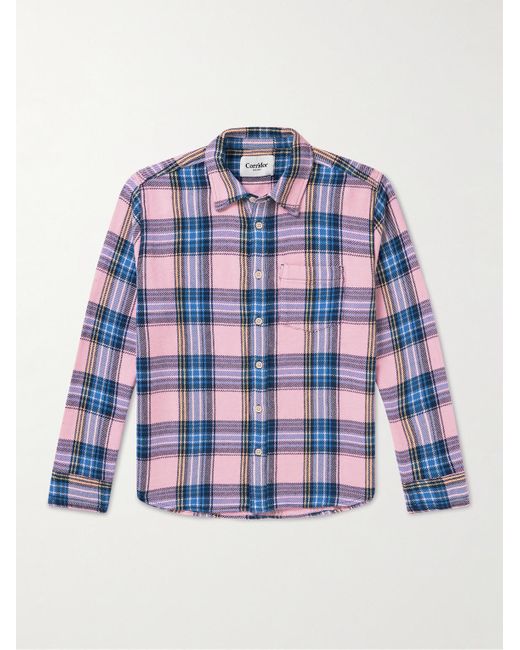 Corridor NYC Blue Checked Cotton-flannel Shirt for men