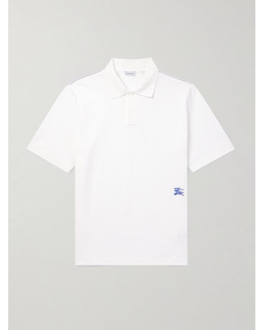 Burberry White Logo-embroidered Cotton-piqué Polo Shirt for men