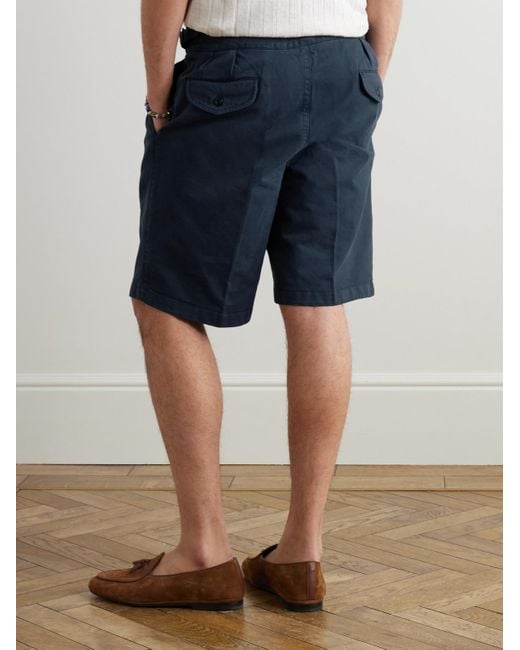Rubinacci Blue Manny Straight-Leg Pleated Cotton Shorts for men