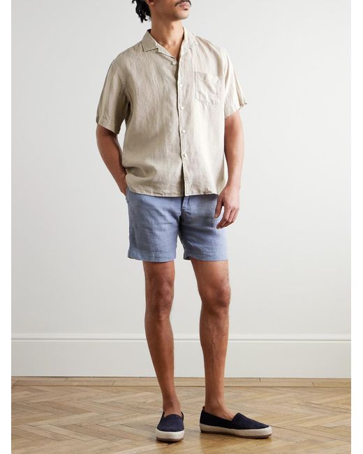 Hartford White Palm Convertible-Collar Linen Shirt for men