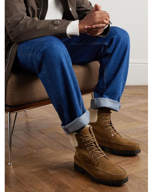 Manolo Blahnik Brown Sycamore Shearling-Trimmed Suede Boots for men