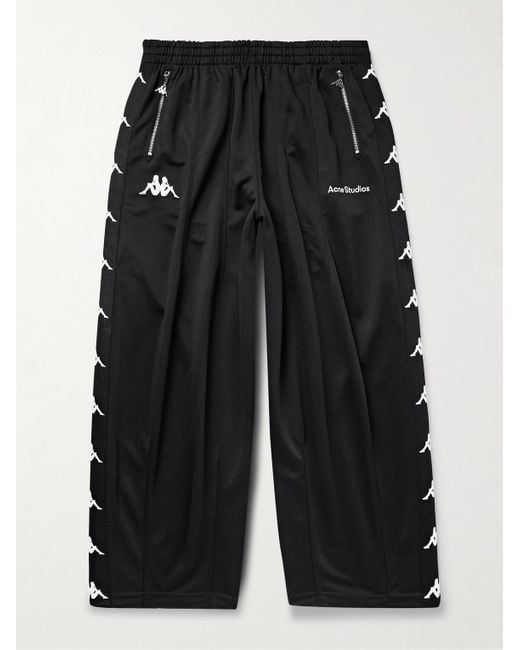 Acne Black Kappa Wide-Leg Webbing-Trimmed Logo-Embroidered Tech-Jersey Track Pants for men