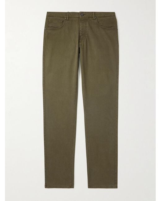 James Purdey & Sons Green Slim-Fit Straight-Leg Cotton-Blend Twill Trousers for men