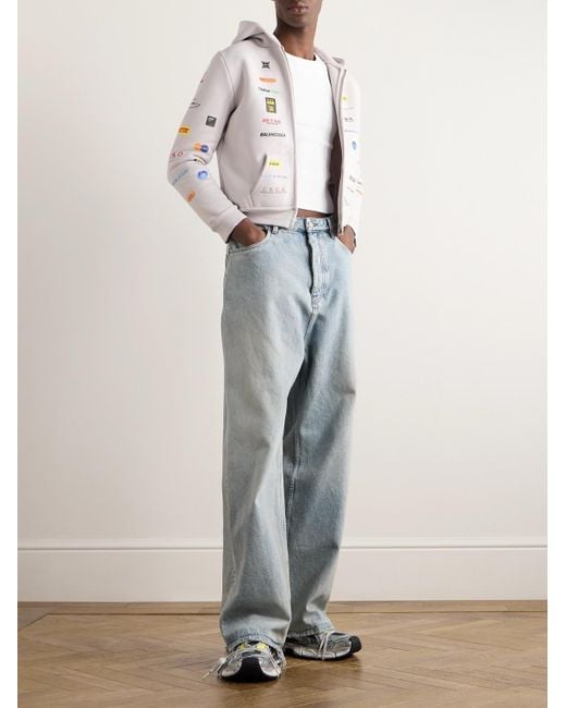 Balenciaga Natural Logo-print Cotton-blend Jersey Zip-up Hoodie for men