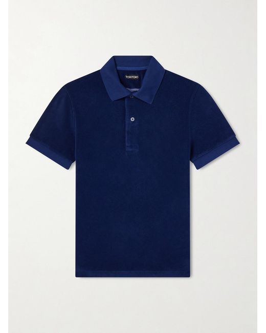 Tom Ford Blue Slim-fit Cotton-blend Terry Polo Shirt for men