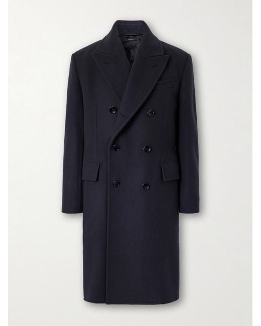 Tom Ford Blue Double-breasted Wool Overcoat for men