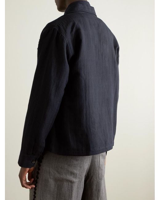 Kartik Research Blue Embroidered Embellished Cotton And Linen-Blend Jacket for men