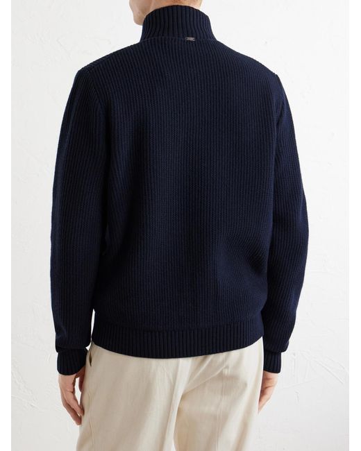 Herno Blue Wool Zip-up Cardigan for men