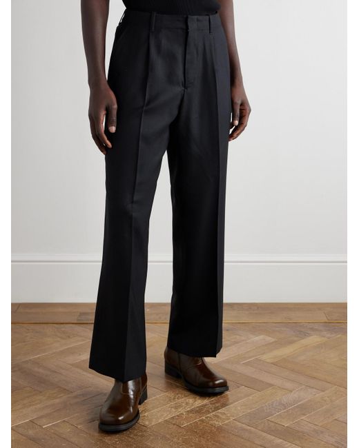 Our Legacy Black Borrowed Straight-Leg Pleated Wool Trousers for men