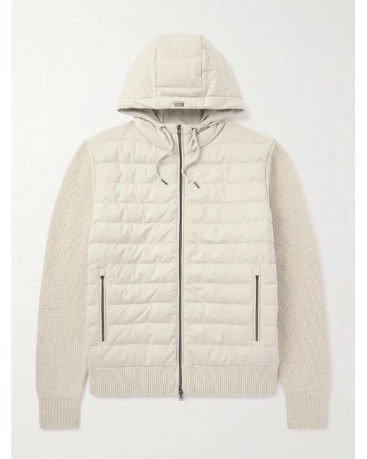 Herno Natural Quilted Microfibre And Ribbed Wool Down Hooded Jacket for men