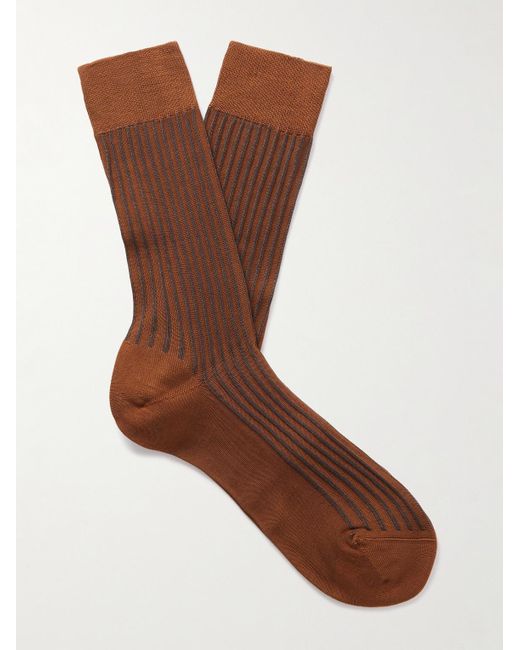 Zegna Brown Ribbed Cotton-blend Socks for men