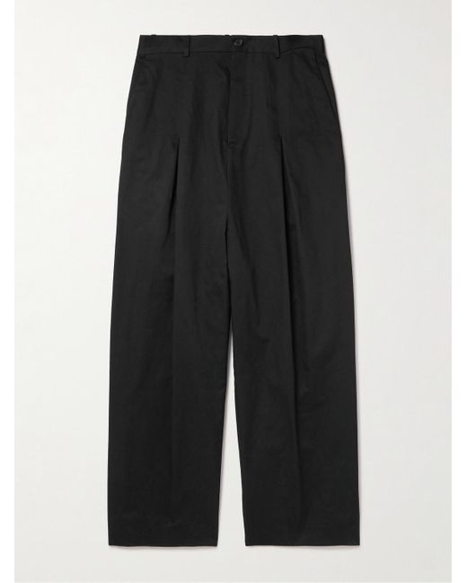 Loewe Black Straight-Leg Embellished Pleated Cotton-Drill Trousers for men