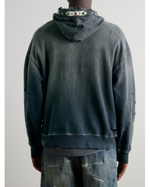 Kapital Blue Embellished Suede-Trimmed Distressed Cotton-Jersey Hoodie for men