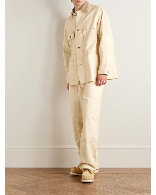 A.PRESSE Natural Vintage Corduroy-Trimmed Distressed Cotton-Blend Canvas Coverall Jacket for men