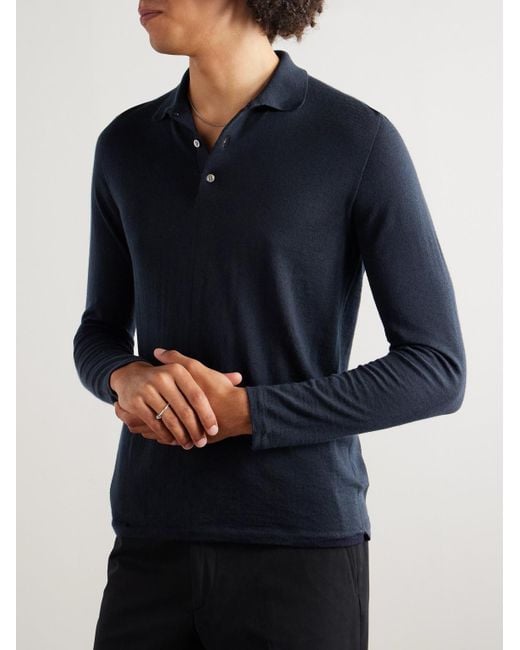 Saman Amel Blue Slim-Fit Wool Polo Shirt for men
