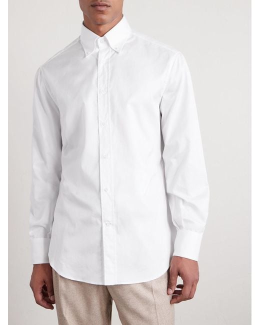 Brunello Cucinelli White Button-Down Collar Cotton Shirt for men