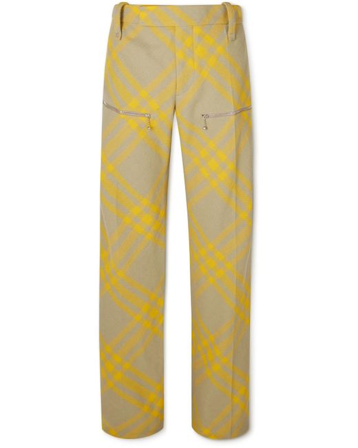 Burberry Yellow Wide-leg Checked Virgin Wool-twill Trousers for men