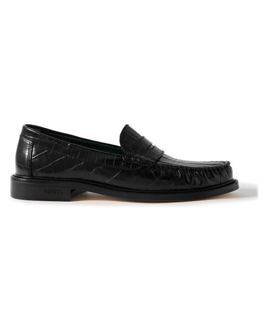 VINNY'S Black Yardee Croc-effect Leather Penny Loafers for men