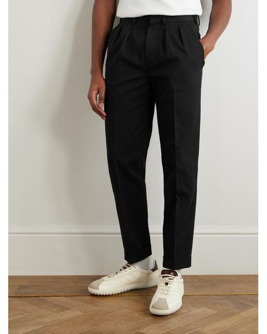 Tom Ford Black Straight-Leg Pleated Cotton-Gabardine Trousers for men