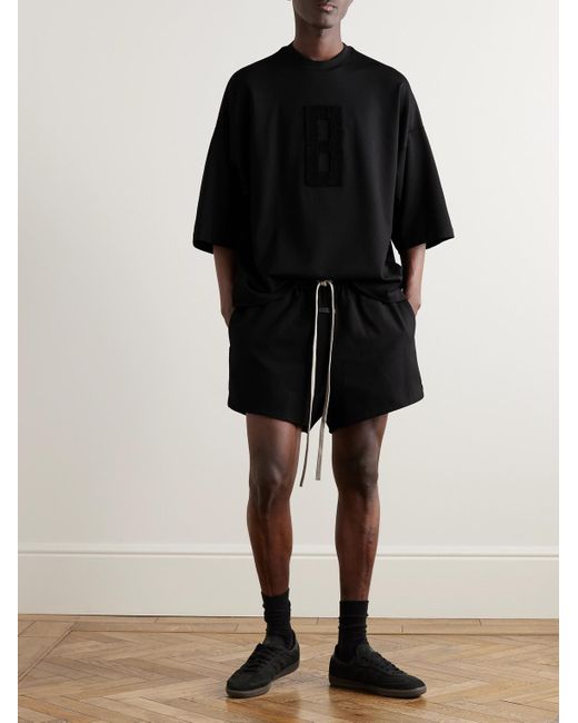 Fear Of God Black Logo-appliquéd Virgin Wool-gabardine Drawstring Shorts for men