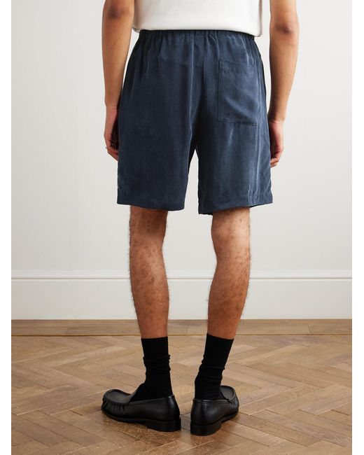 Dries Van Noten Blue Straight-Leg Washed-Twill Drawstring Shorts for men