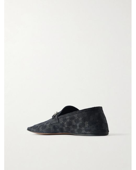 Gucci White Horsebit-Embellished Distressed Monogrammed Canvas Loafers for men