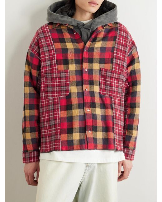 READYMADE Red Patchwork Checked Flannel Shirt for men