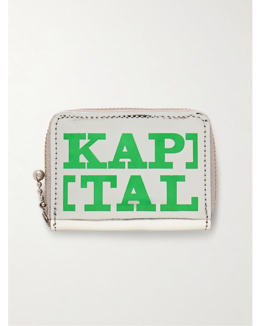 Kapital Green Thumbs-up Mini Logo-print Metallic Leather Zip-around Wallet for men