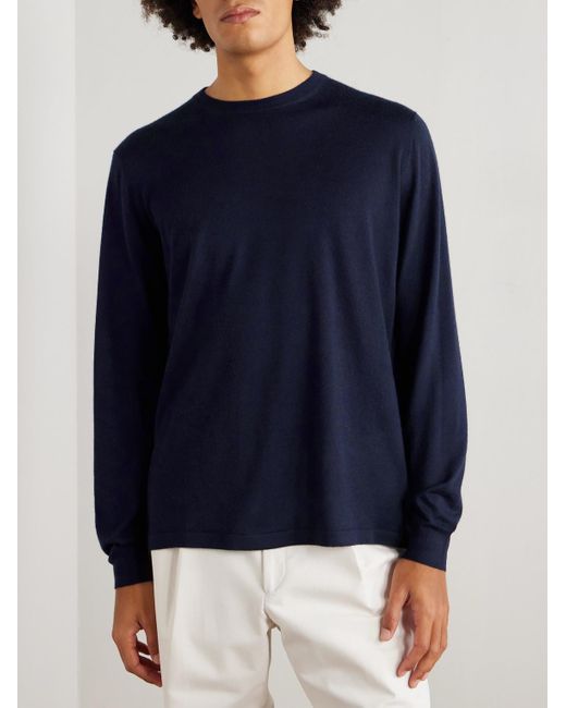 Thom Sweeney Blue Cashmere And Silk-Blend Sweater for men
