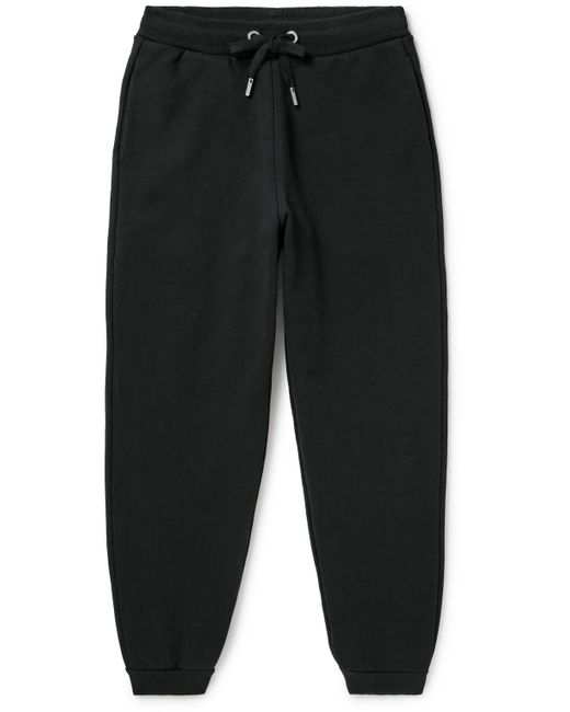 AMI Black Tapered Logo-embroidered Organic Cotton-jersey Sweatpants for men