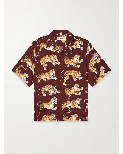 Wacko Maria Brown Convertible-Collar Printed Woven Shirt for men