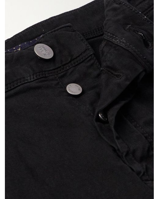 Incotex Black Leather-trimmed Straight-leg Jeans for men