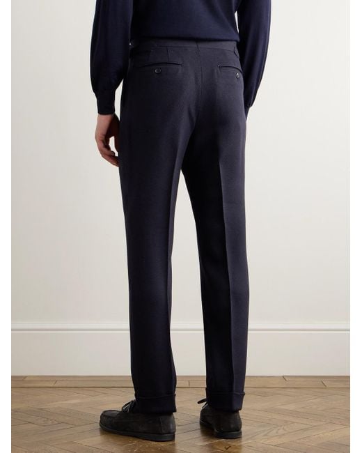 Saman Amel Blue Straight-Leg Pleated Wool Suit Trousers for men
