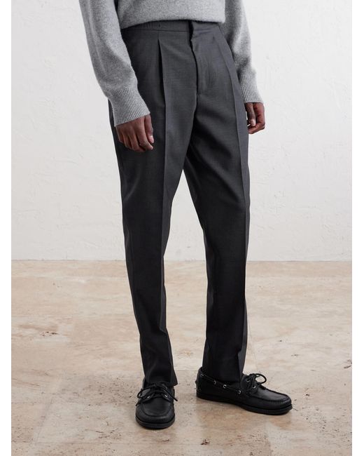 Officine Generale Gray Drew Tapered Pleated Wool Trousers for men