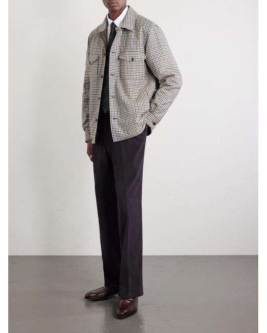 Dunhill Gray Reversible Padded Checked Wool Overshirt for men