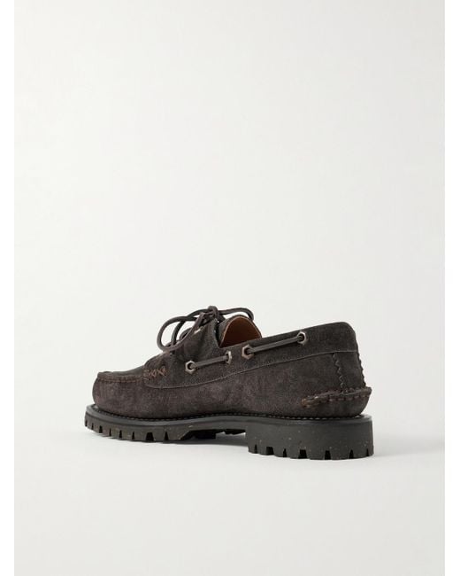 Yuketen Black Hex Eye Suede Boat Shoes for men