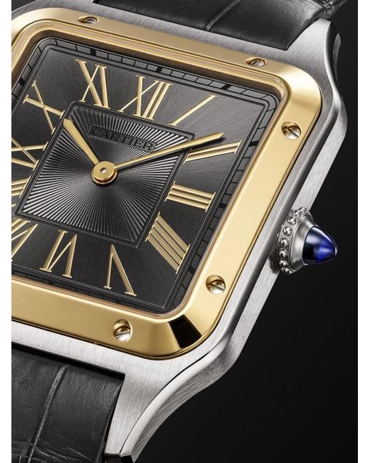 Cartier Black Santos-Dumont Large 18-Karat And Stainless Steel Watch, Ref. W2Sa0036 for men