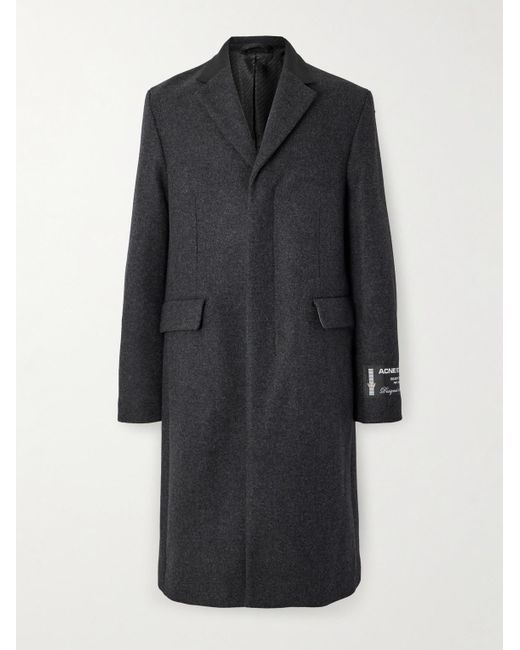 Acne Black Orkar Logo-Appliquéd Grosgrain-Trimmed Brushed Wool-Blend Coat for men