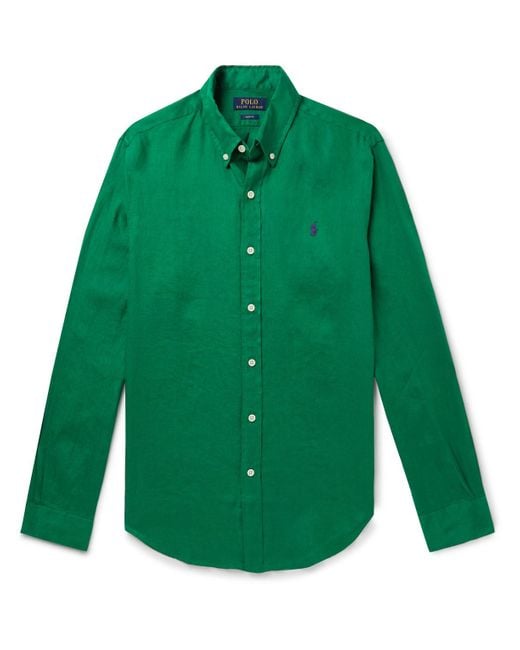 Polo Ralph Lauren Buttondown Collar Linen Shirt in Green for Men Lyst