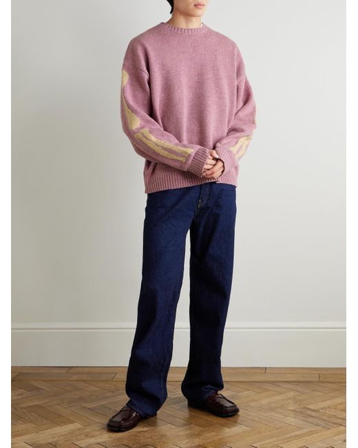 Kapital Pink Bone Oversized Intarsia Wool Sweater for men
