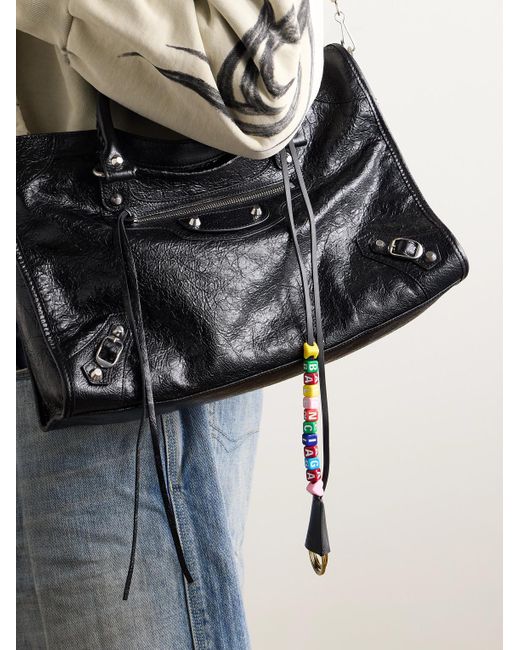 Balenciaga White Rodeo Cloche Clé Leather Beaded Keychain Lanyard for men