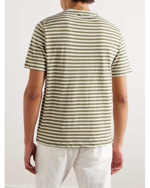 T-shirt in misto cotone e lino a righe Panarea di Massimo Alba in White da Uomo