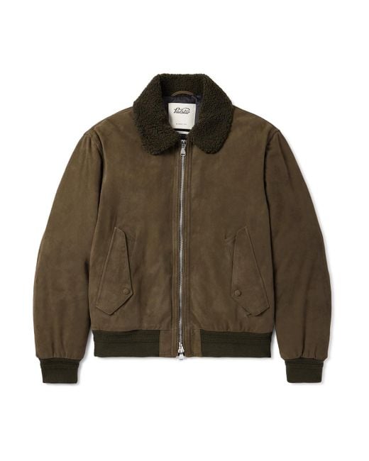 Valstar Men's Brown Cudden Shearling-Trimmed Suede Down Aviator Jacket