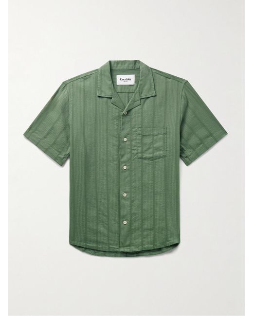 Camicia in misto cotone seersucker a righe con colletto aperto di Corridor NYC in Green da Uomo
