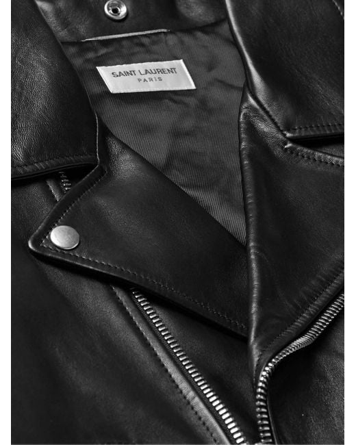 Saint Laurent Black Slim-fit Leather Biker Jacket for men