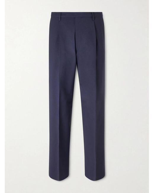 Boglioli Blue Straight-Leg Pleated Wool-Blend Trousers for men