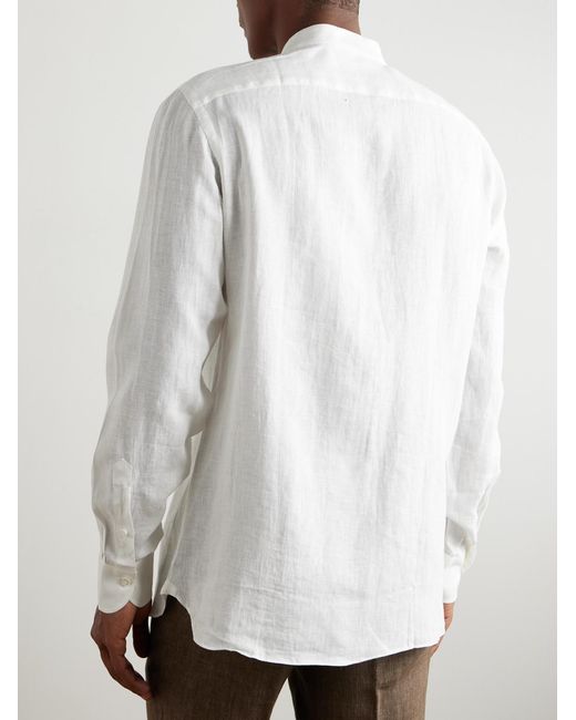 Rubinacci White Guru Grandad-Collar Linen Shirt for men