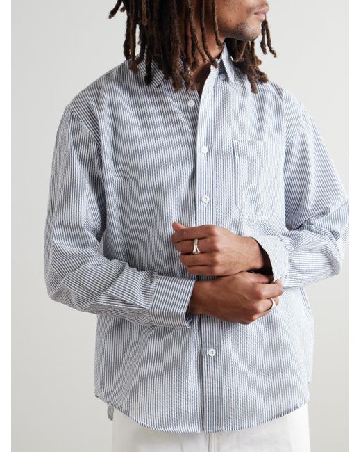 FRIZMWORKS White Og Oversized Striped Cotton-Blend Seersucker Shirt for men